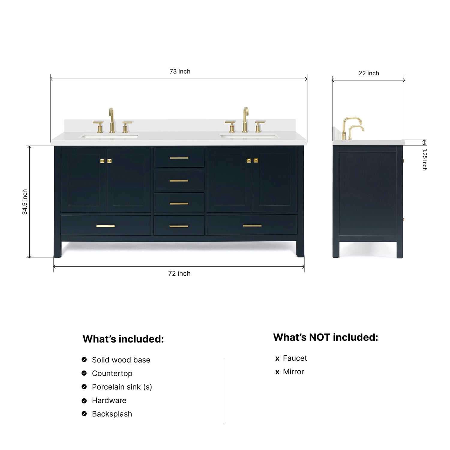 Beckford 72-Inch Midnight Blue bathroom vanity dimensions
