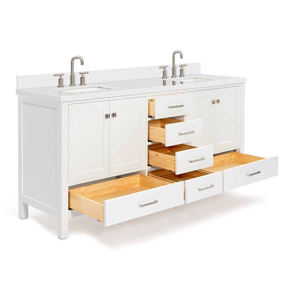 Beckford 72-Inch White bathroom vanity on white background – product photo 1