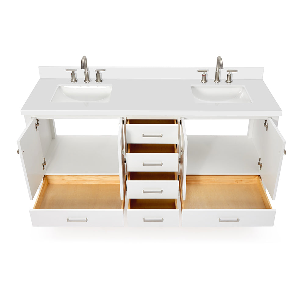 Beckford 72-Inch White bathroom vanity on white background – product photo 2