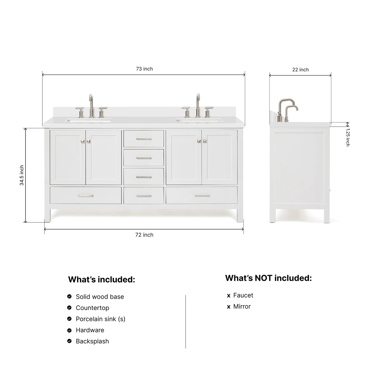 Beckford 72-Inch White bathroom vanity dimensions