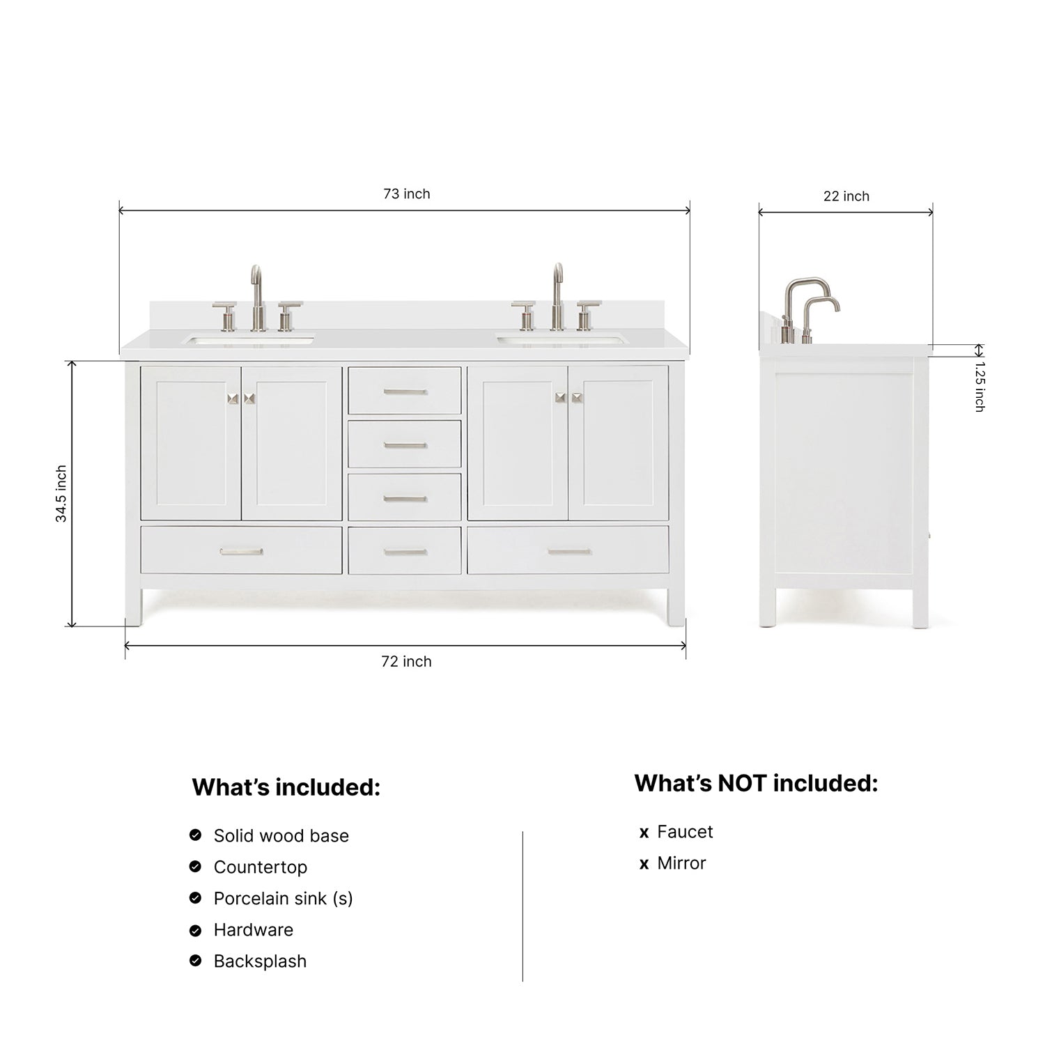 Beckford 72-Inch White bathroom vanity dimensions