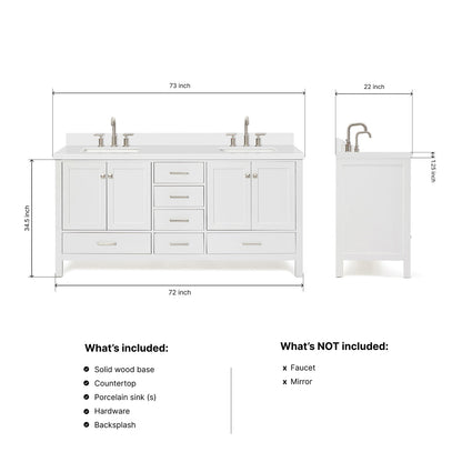 Beckford 72-Inch White bathroom vanity dimensions