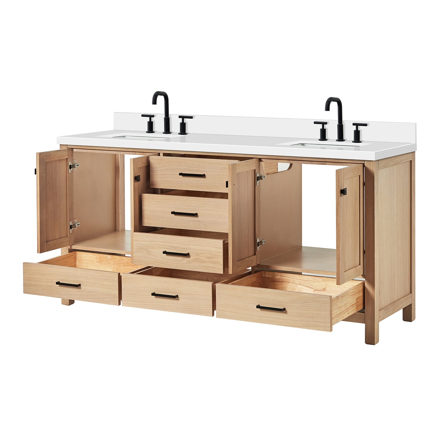 Beckford 72-Inch White Oak bathroom vanity on white background – product photo 1