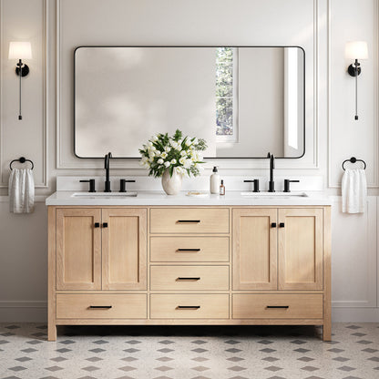 Beckford 72-Inch White Oak bathroom vanity in styled bathroom setting