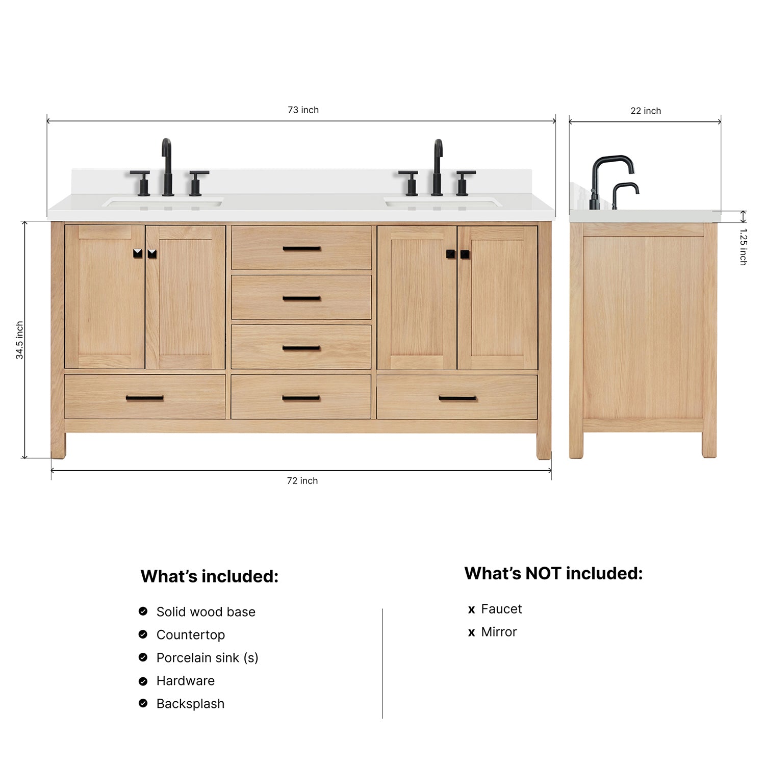 Beckford 72-Inch White Oak bathroom vanity dimensions