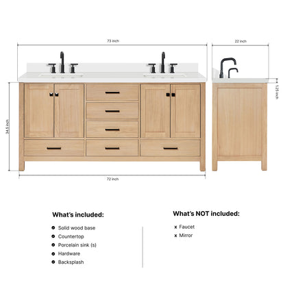 Beckford 72-Inch White Oak bathroom vanity dimensions