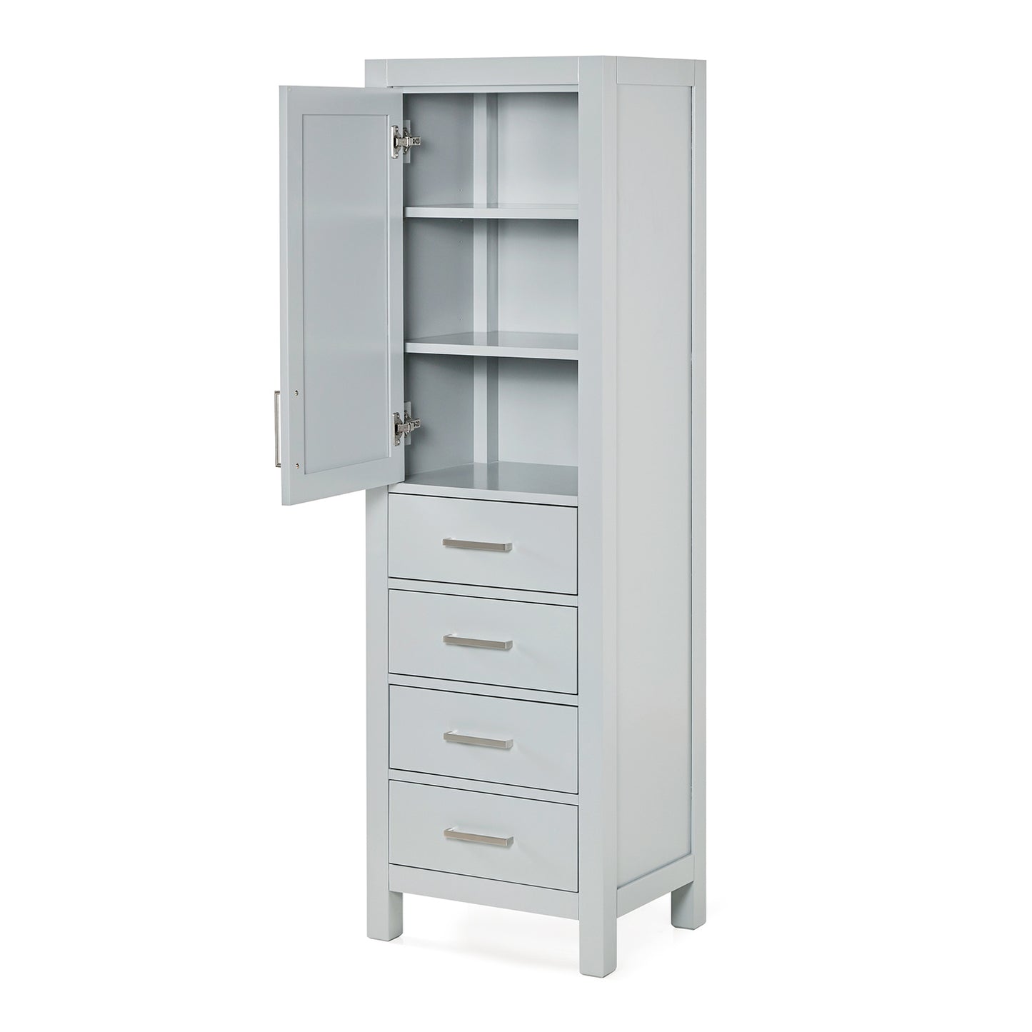 Beckford 2065-inch Grey base cabinet on white back ground side view open door