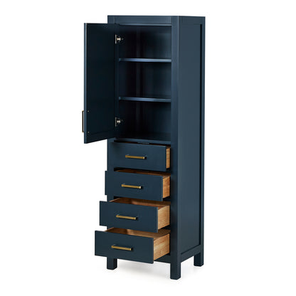 Beckford 2065-inch Midnight Blue base cabinet on white back ground side view open door