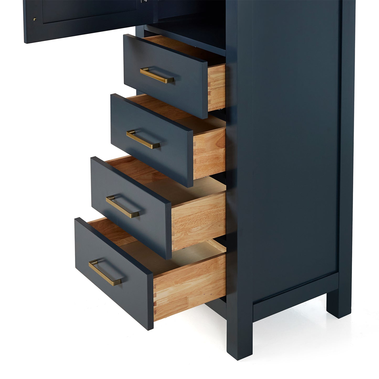 Beckford 2065-inch Midnight Blue base cabinet on white back ground front view open door
