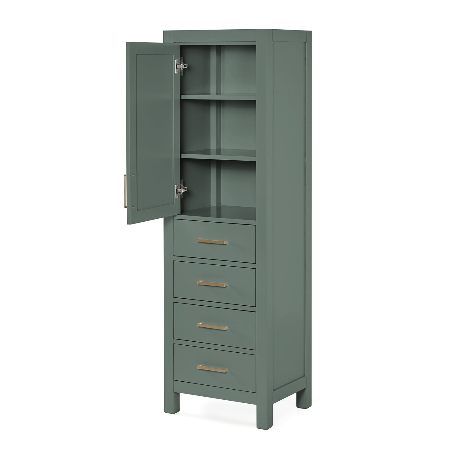 Beckford 2065-inch Vintage Green base cabinet on white back ground side view open door