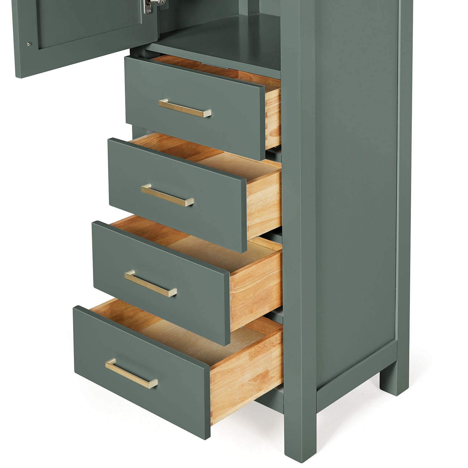 Beckford 2065-inch Vintage Green base cabinet on white back ground front view open door