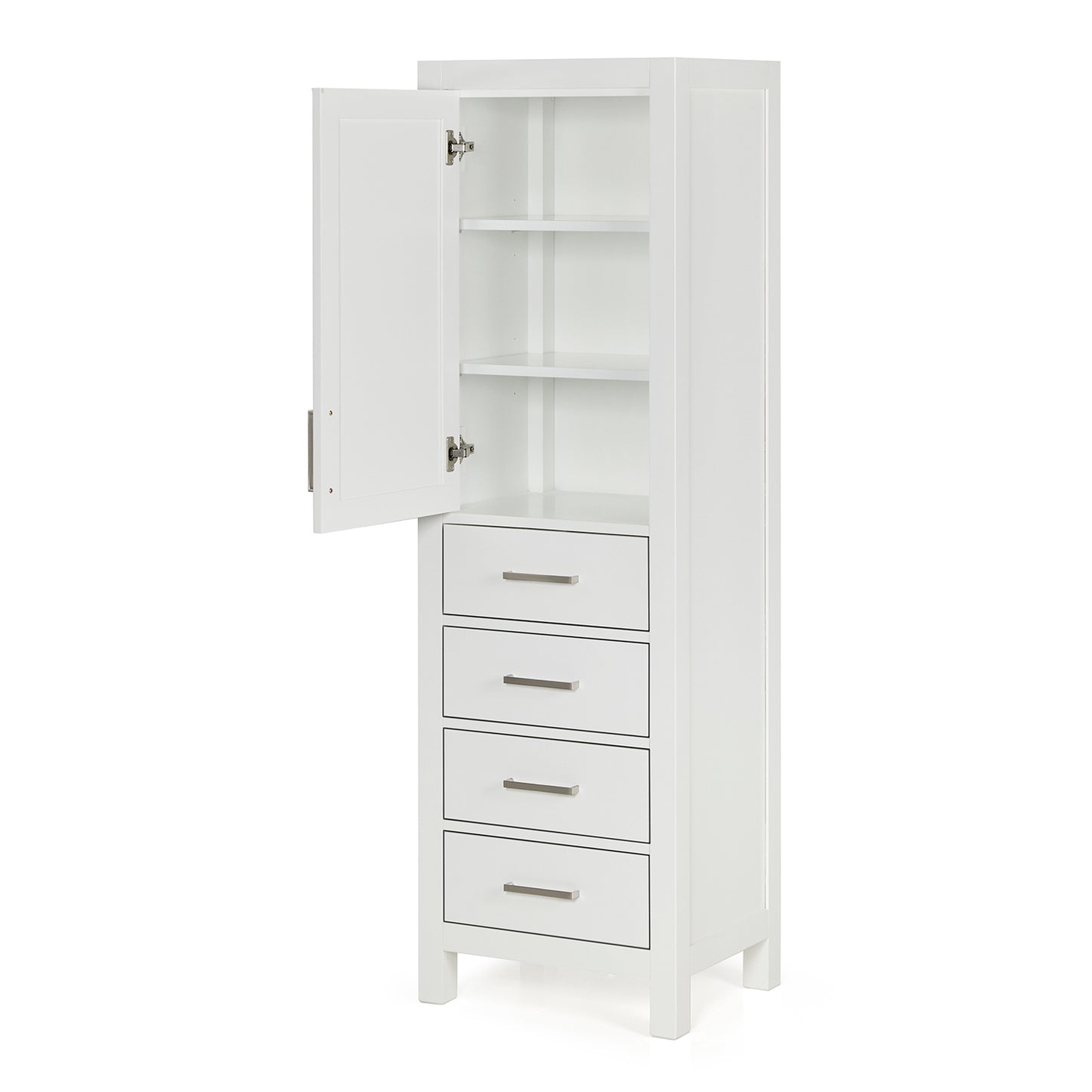 Beckford 2065-inch White base cabinet on white back ground side view open door
