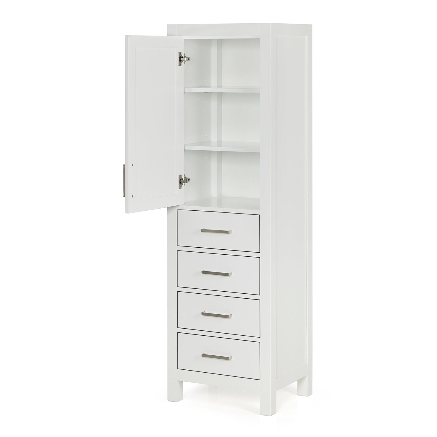 Beckford 2065-inch White base cabinet on white back ground side view open door