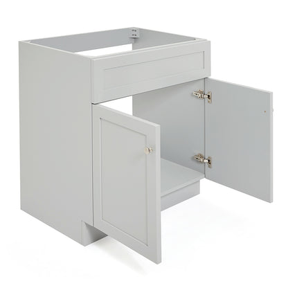Bradford 30-inch Grey base cabinet on white back ground side view open door