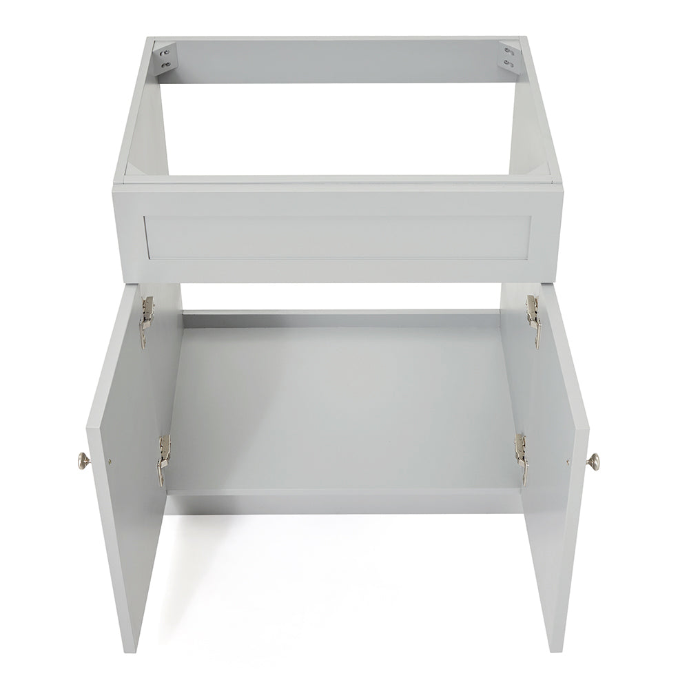 Bradford 30-inch Grey base cabinet on white back ground front view open door