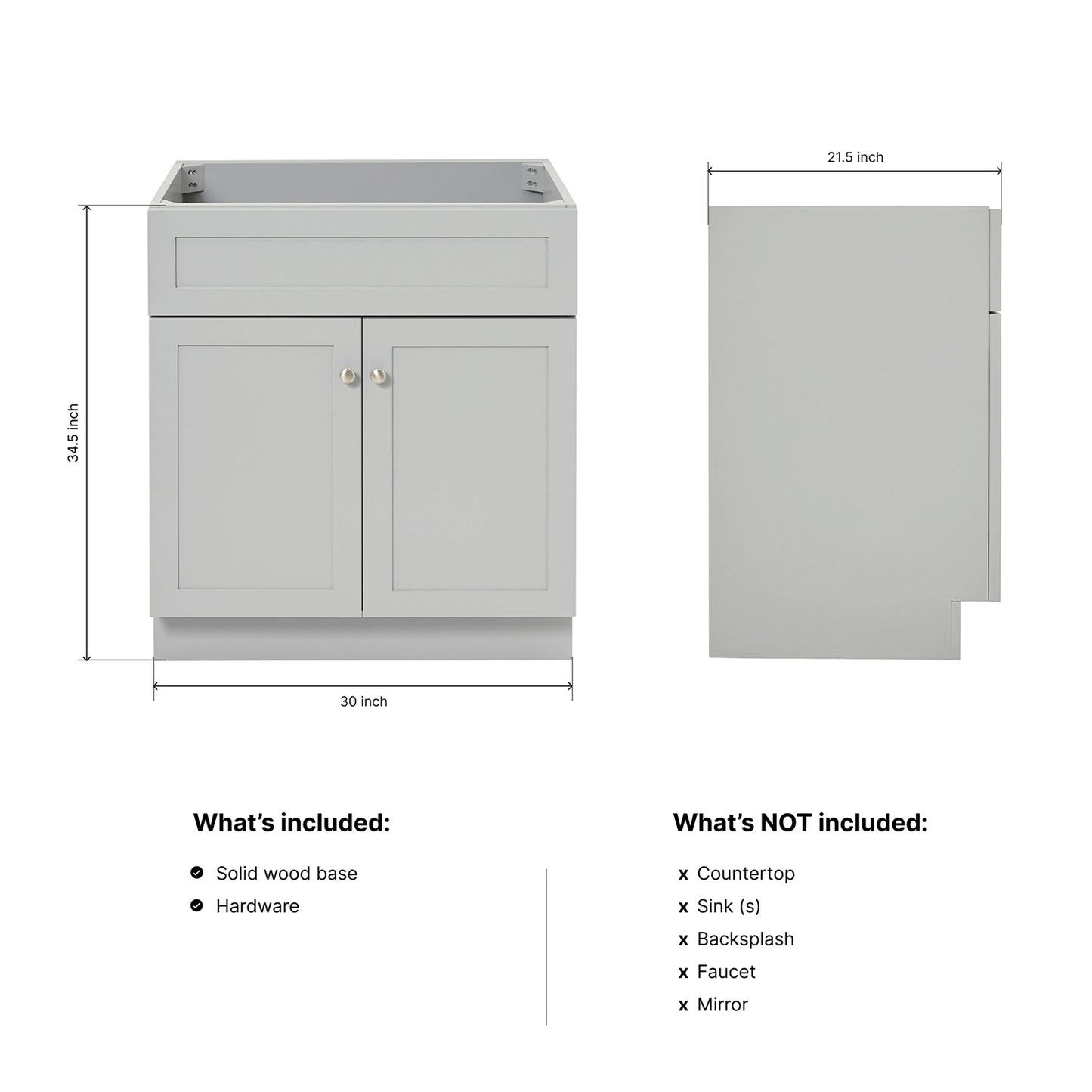 Bradford 30-inch Grey base cabinet on dimensions