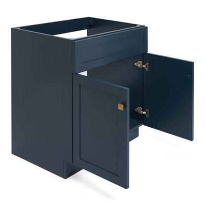Bradford 30-inch Midnight Blue base cabinet on white back ground side view open door