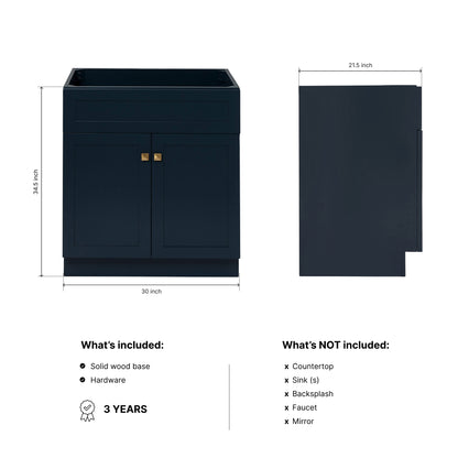 Bradford 30-inch Midnight Blue base cabinet on dimensions