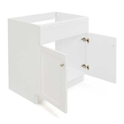 Bradford 30-inch White base cabinet on white back ground side view open door