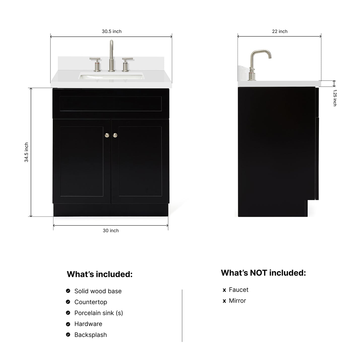 Bradford 30-Inch Black bathroom vanity dimensions