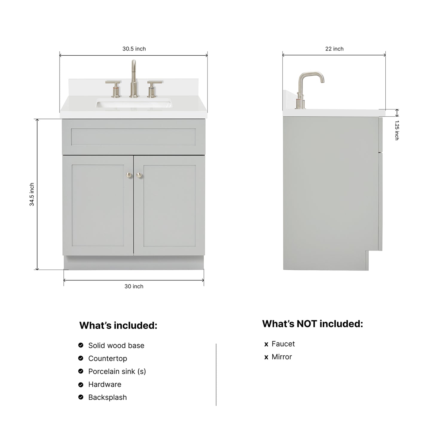 Bradford 30-Inch Grey bathroom vanity dimensions