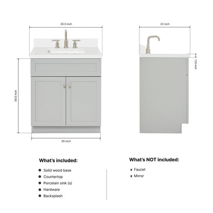 Bradford 30-Inch Grey bathroom vanity dimensions