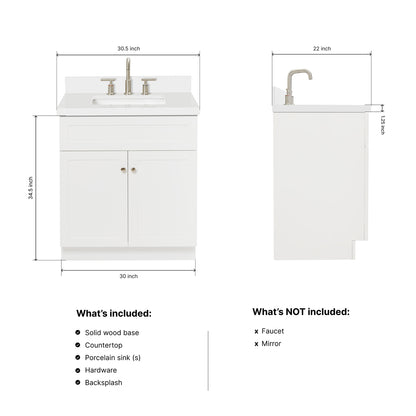Bradford 30-Inch White bathroom vanity dimensions