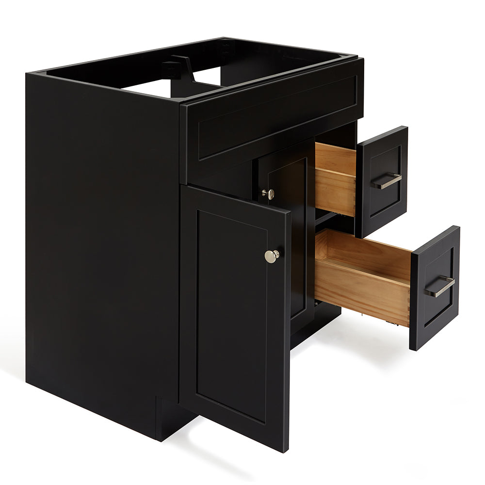Bradford 36-inch Black base cabinet on white back ground side view open door