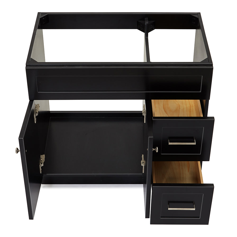 Bradford 36-inch Black base cabinet on white back ground front view open door