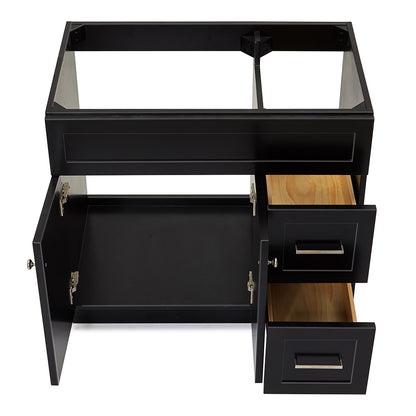 Bradford 36-inch Black base cabinet on white back ground front view open door