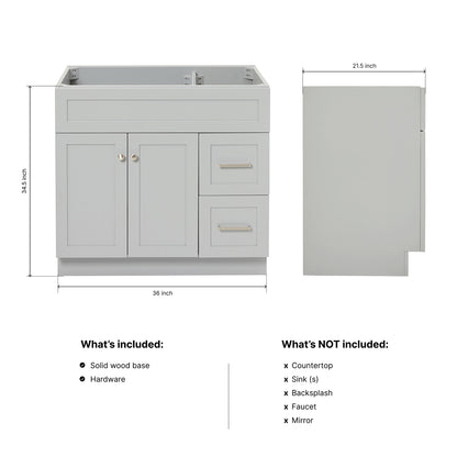 Bradford 36-inch Grey base cabinet on dimensions