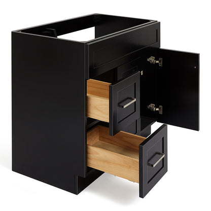 Bradford 36-inch Black base cabinet on white back ground side view open door