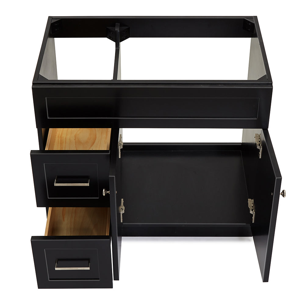 Bradford 36-inch Black base cabinet on white back ground front view open door