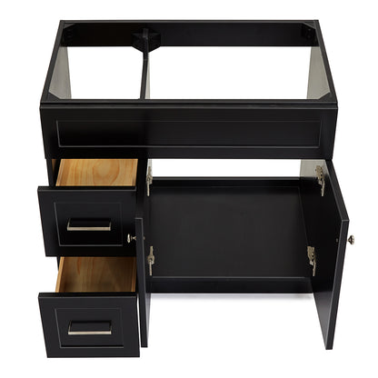 Bradford 36-inch Black base cabinet on white back ground front view open door