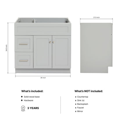 Bradford 36-inch Grey base cabinet on dimensions