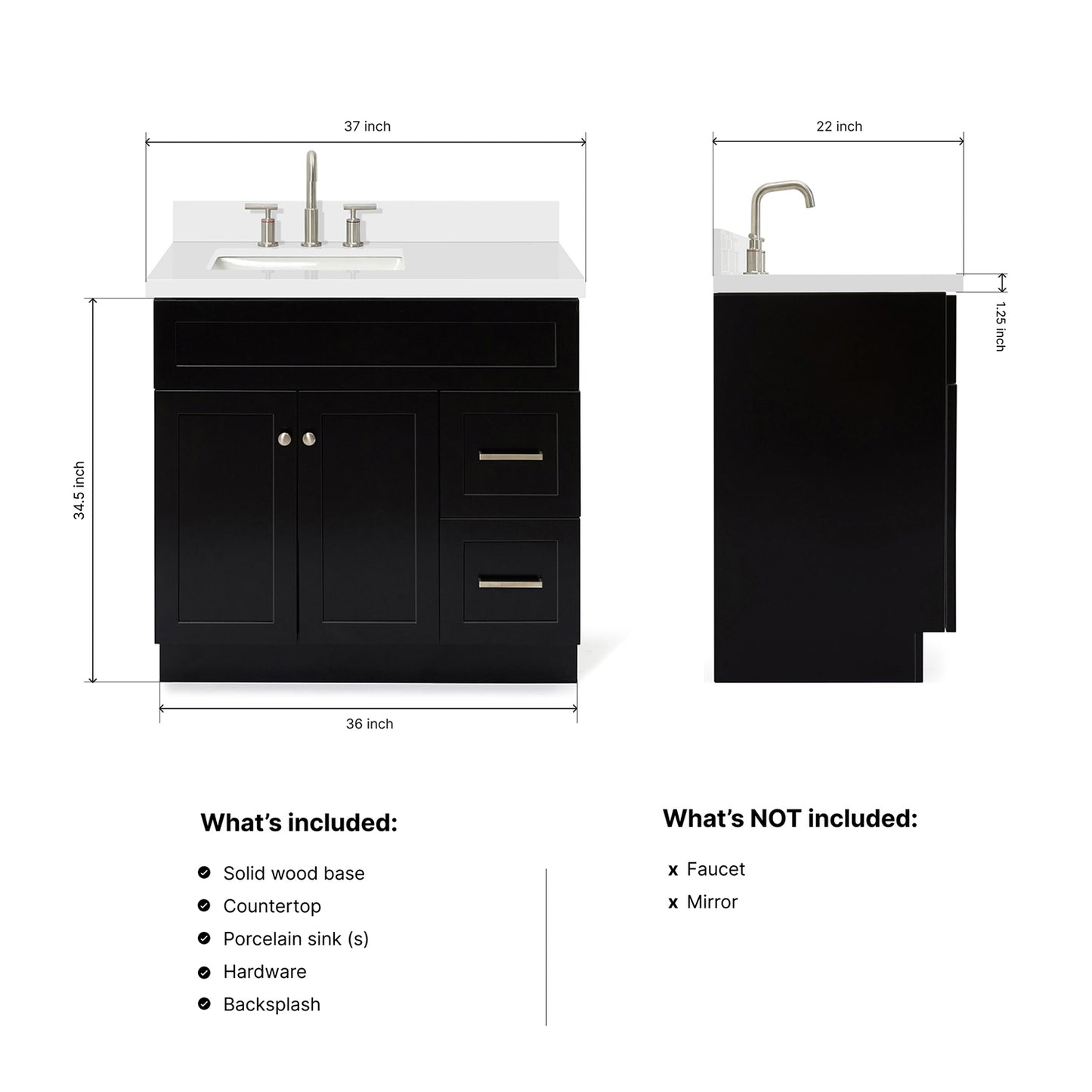 Bradford 36-Inch Black bathroom vanity dimensions