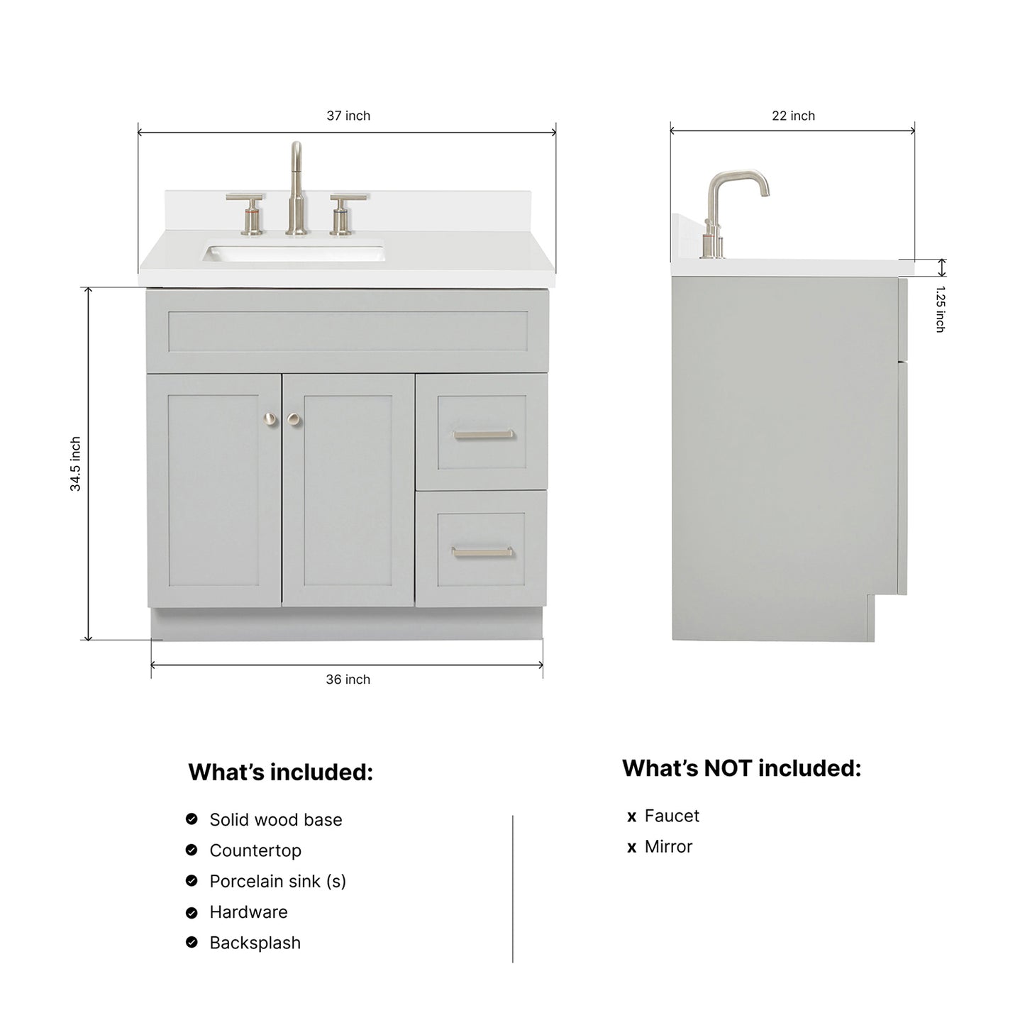 Bradford 36-Inch Grey bathroom vanity dimensions