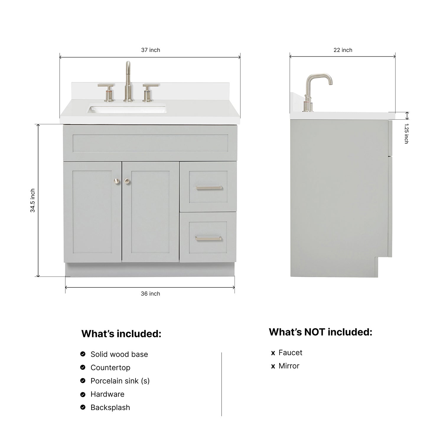 Bradford 36-Inch Grey bathroom vanity dimensions