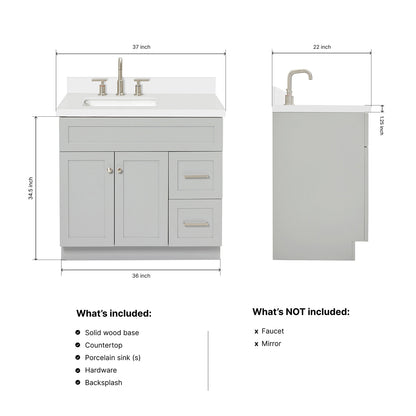 Bradford 36-Inch Grey bathroom vanity dimensions