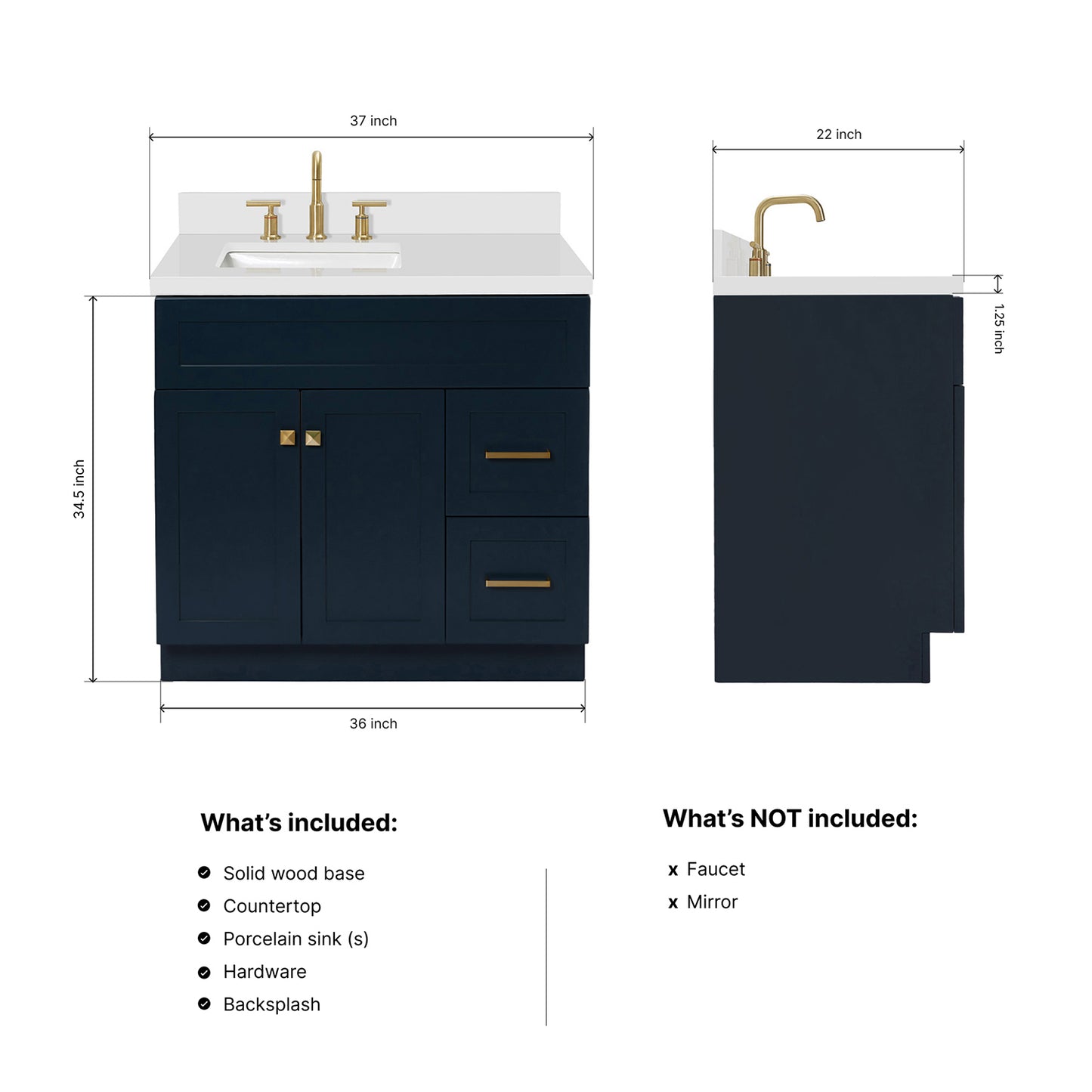 Bradford 36-Inch Midnight Blue bathroom vanity dimensions