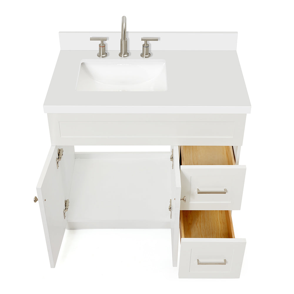 Bradford 36-Inch White bathroom vanity on white background – product photo 1