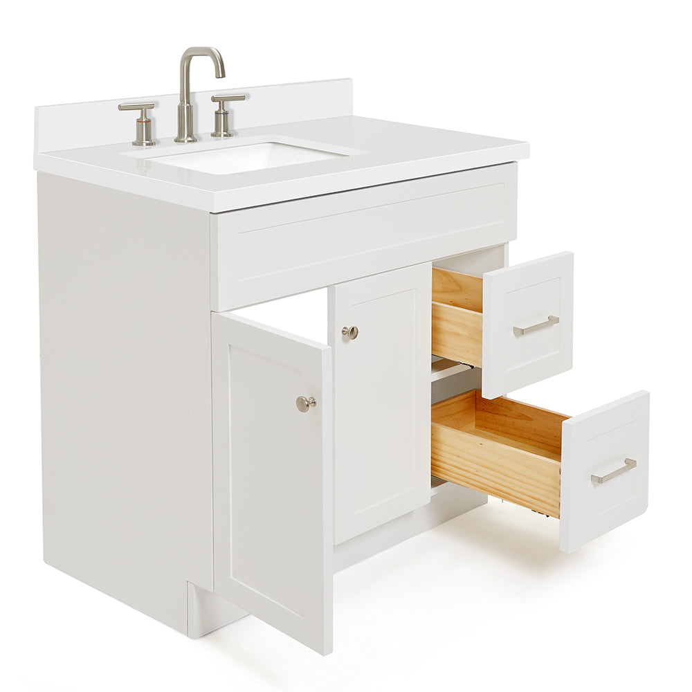 Bradford 36-Inch White bathroom vanity on white background – product photo 2