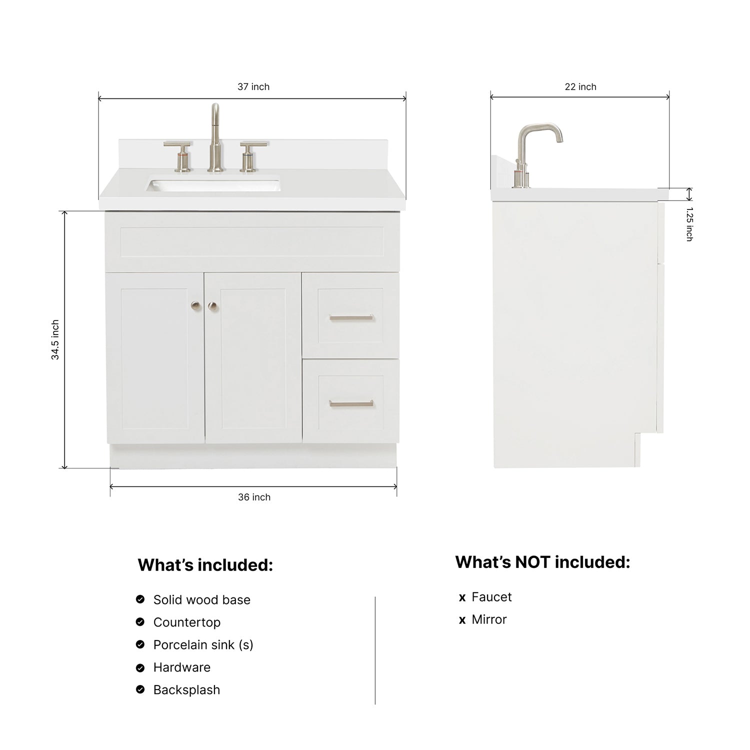 Bradford 36-Inch White bathroom vanity dimensions