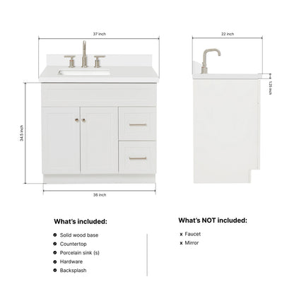 Bradford 36-Inch White bathroom vanity dimensions