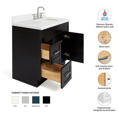 Bradford 36-Inch Black bathroom vanity – feature highlights: solid wood frame, soft-close doors and drawers, Sherwin-Williams paint finish