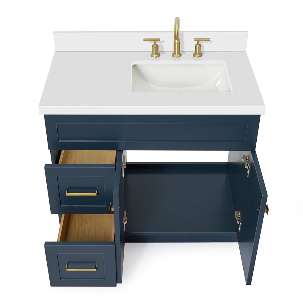 Bradford 36-Inch Midnight Blue bathroom vanity on white background – product photo 2