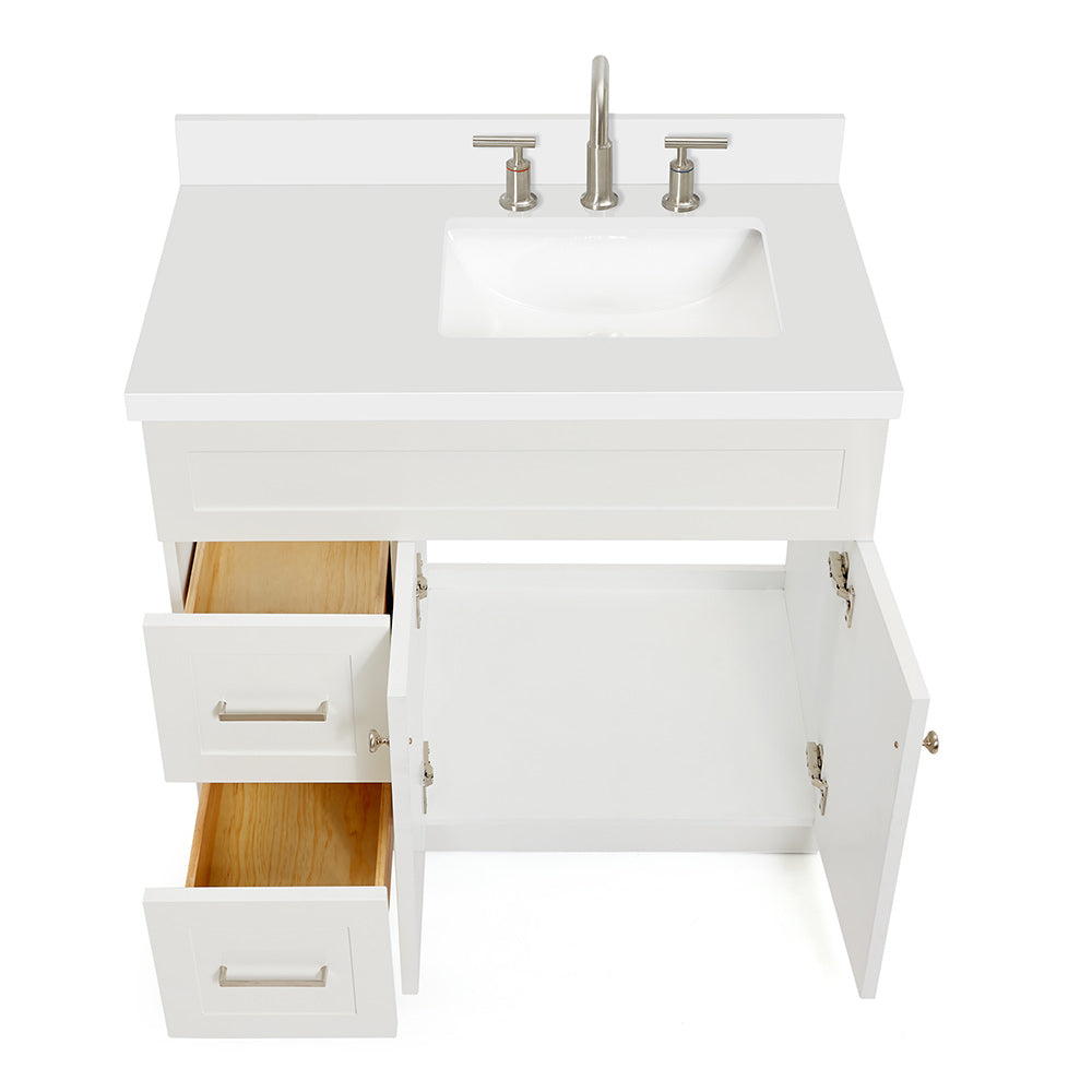 Bradford 36-Inch White bathroom vanity on white background – product photo 1