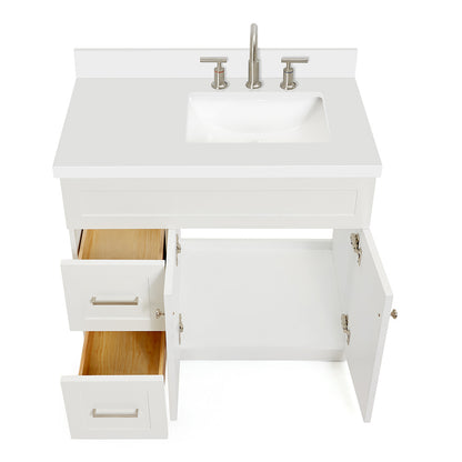 Bradford 36-Inch White bathroom vanity on white background – product photo 1