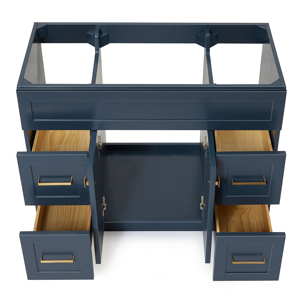 Bradford 42-inch Midnight Blue base cabinet on white back ground front view open door