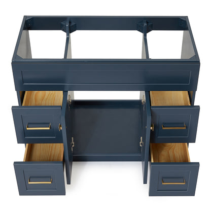 Bradford 42-inch Midnight Blue base cabinet on white back ground front view open door